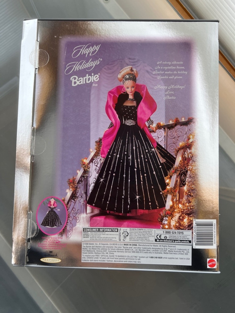 💃1998 Happy Holidays Special Edition Barbie Doll by Mattel Black & Hot Pink - Picture 5 of 17